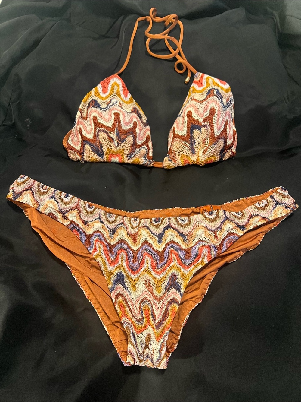 Missoni Orange Multi Wave Print Triangle Bikini - Picture 2 of 10
